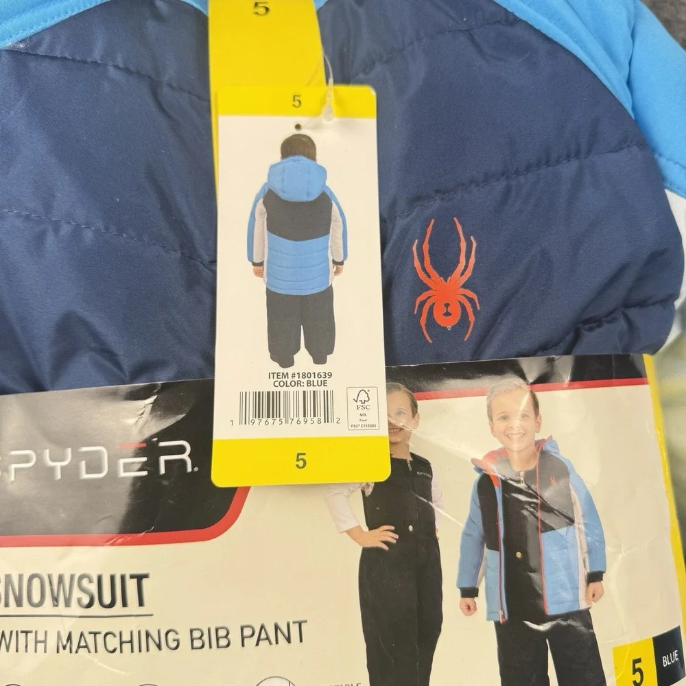 Spyder 2-Piece Snowsuit Jacket & Matching Bib Pants Size 5 Kids Boys Blue NEW